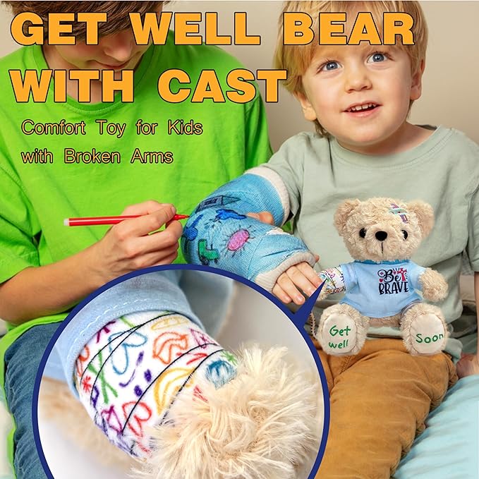 2-Pack Get Well Soon Bears - Broken Arm & Leg Plush Stuffed Animals in Hospital Gowns | Recovery Gift Set for Kids, Toddlers, Boys & Girls | Super Soft Plush with Safety Certified Get Well Gifts