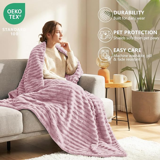 HIMEET Dusty Purple Full Blanket for Bed, 300GSM Ribbed Fleece, 84 x 90 in | Ultra Soft Flannel, All-Season Lightweight Warmth, Bed Layering & Home Room Decor, Gift for Men & Women, Machine Washable