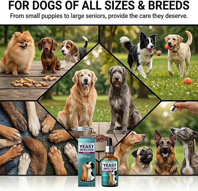 Yeast Infection Treatment for Dogs, Natural Dog Ear & Paw Infection | Soothes Seasonal Skin Irritation, Natural for Skin and Ears Itch, Gentle Daily Dogs & Cats Care, Convenient To Use, 2 Fl Oz