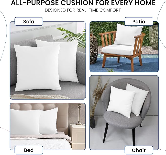 Hannah Linen Throw Pillow Inserts 16x16 – 12 Pack Square Decorative Cushion Stuffers for Couch, Sofa & Bed – Soft Fluffy Polyester Filled Pillow Inserts for Indoor Home Décor