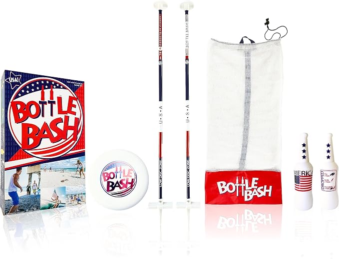Bottle Bash Outdoor Flying Disc Game Set – Frisbee Toss Backyard and Beach Game for Family, Adult & Kids - Beersbee & Polish Horseshoes