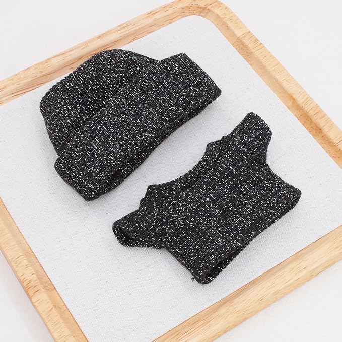 Etistta 17cm Doll Clothes with Hat, Glitter Knit Cap Top Doll Clothes for 17cm Doll Accessories Outfits (Black)
