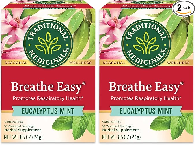 Traditional Medicinals Tea, Organic Breathe Easy, Promotes Respiratory Health, 16 Tea Bags (Pack of 2)