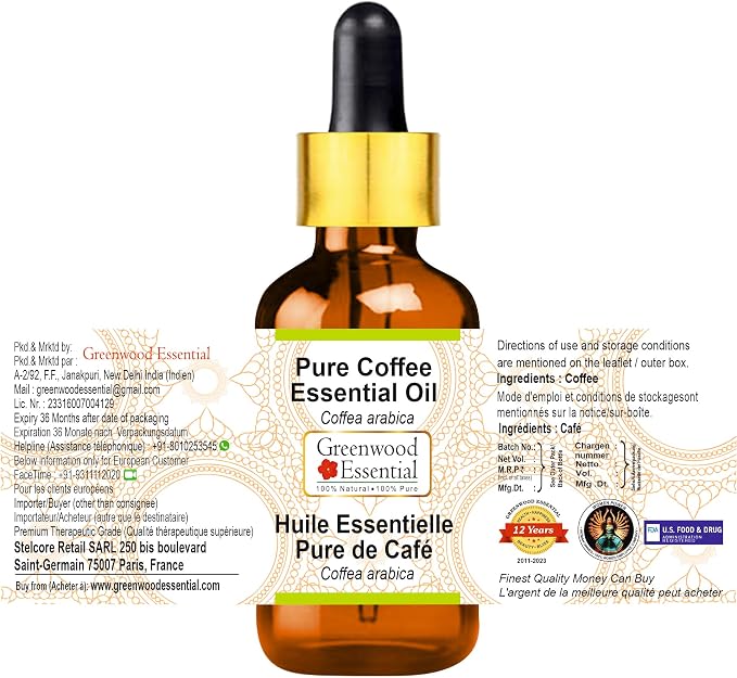 Greenwood Essential Pure Coffee Essential Oil (Coffea Arabica) with Glass Dropper 15ml (0.50 oz)