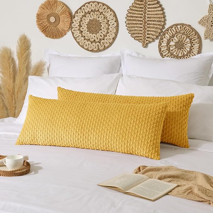 Kevin Textile Soft Corduroy 14"x36" Pillow Cover 1 Pack, Mustard Yellow | Boho Stripe Plush Corduroy Decorative Oblong Cushion Cover Modern Farmhouse Home Decor for Sofa Couch Bed Chair
