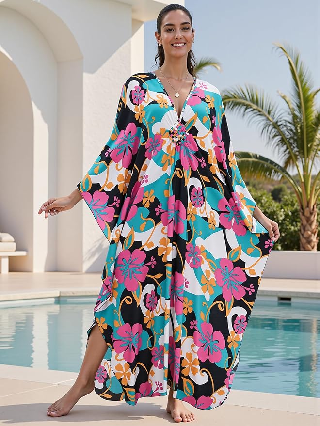 Mumu Dresses for Women Plus Size, Bohemian Kaftan Beach Cover Up Long Maxi Nightgown Soft Loungewear
