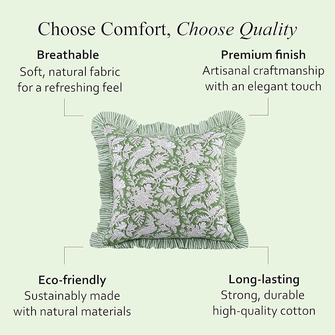CPC Olive Green Ruffle Throw Pillow Covers for Couch, 24x24 Inch Cotton Stripe Ruffle Couch Pillows for Living Room, Hidden 20 Inch Zipper Boho Pillow Case or Cute Outdoor Pillows