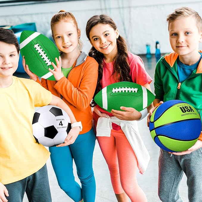 Libima 3 Pcs Sports Ball Set for Kids Teens Include Official Size 5 Basketball 4 Soccer 6 Football with Pump and Carry Bag Training Practice Sport Gift for Kids Teens Back to School
