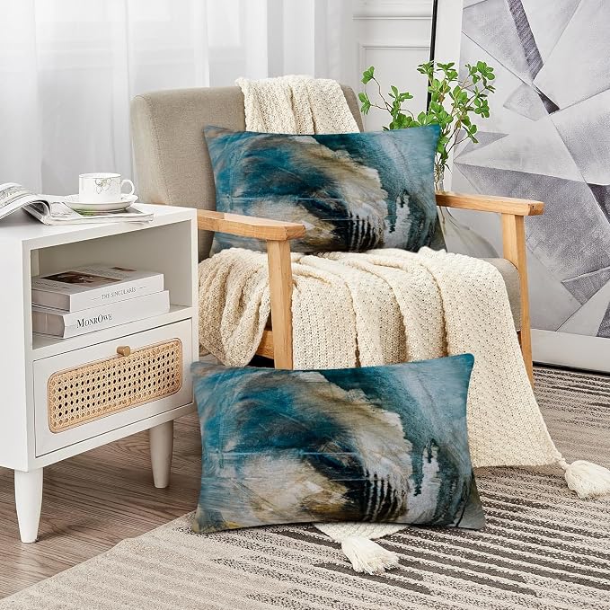 Throw Pillow Covers for Couch, 20x12 Inch, 2 Pack, Black Teal | Decorative Throw Pillow Covers Cushion Covers for Couch Bedroom Sofa Living Room