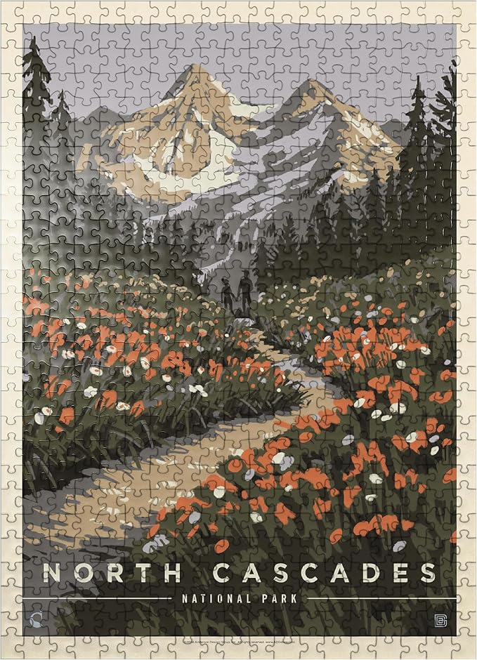 MyPuzzle North Cascades National Park: Summer Hike, Vintage Poster - Premium 500 Piece Jigsaw Puzzle for Adults