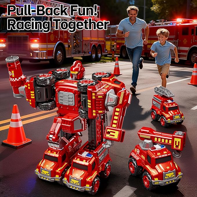 Transform Toys for Boys 4-6, 5 in 1 Take Apart Toys for Boys 3-5, Fire Firetruck Transforming Assembling Robot Toy for Kids, Educational Birthday Gift for 4 5 6 7 8 Year Old Boy Girls