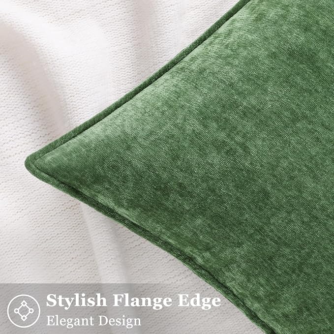 decorUhome Chenille Moss Green Velvet Throw Pillow Covers 24x24 Set of 2 | Fall Soft Euro Sham Couch Decorative Modern Farmhouse Pillow Cases with Elegant Design for Sofa Bed Living Room Home Decor