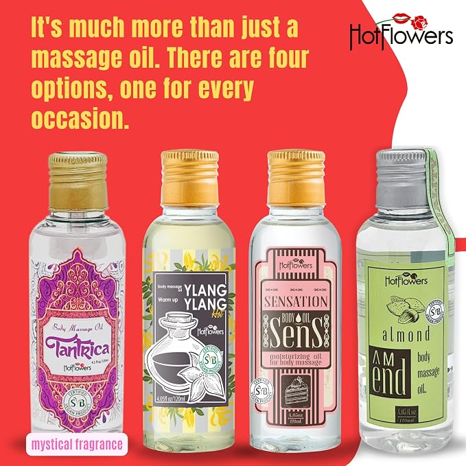 HOT FLOWERS Ylang-Ylang Body Massage Oil Set for Moisturizer and Nourish The Skin – Women and Couples - 4.5 fl oz