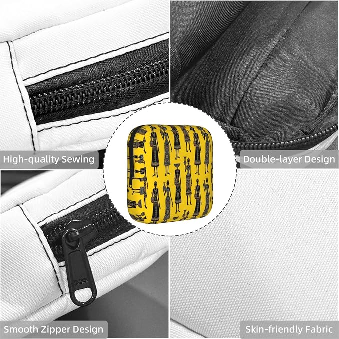 Handheld Sanitary Supply Case Traditional African Women Art, Soft Comfort Texture, Portable Feminine Pouch for Personal Care Goods Daily Storage