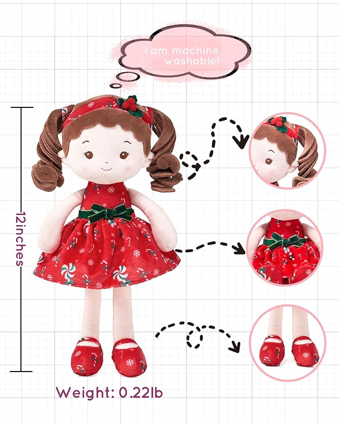 LeyaDoll Soft Baby Doll Toys for Girls (12''), My First Christmas Dolls, Baby Rag Doll Plush Toys for Toddler Kids Infants -Baby Jinglebelle-Christmas Limited Edition