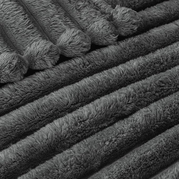 Exclusivo Mezcla Striped King Size Fleece Blanket for Bed, Couch, 90"x104" | Soft Breathable Cozy Bed Blankets, Lightweight Plush Fluffy Fuzzy Jacquard Decorative Blankets