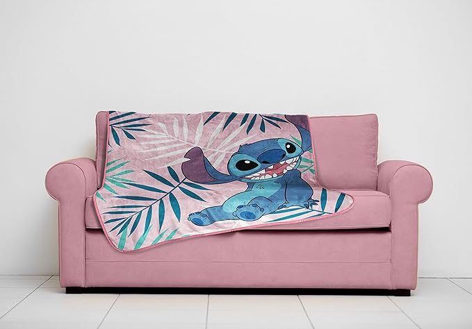Jay Franco Plush Throw Blanket – 46" x 60" Inches Kids Hero Soft & Cozy Fleece Throw for Bedroom & Couch Décor, Official Licensed Product, Pink - Lilo & Stitch