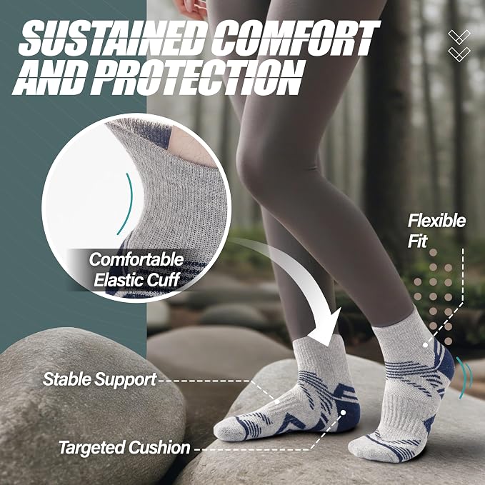 ANTSANG 6 Pairs Merino Wool Quarter Ankle Hiking Running Socks Compression Thermal Thick Cushion Socks for Women Men