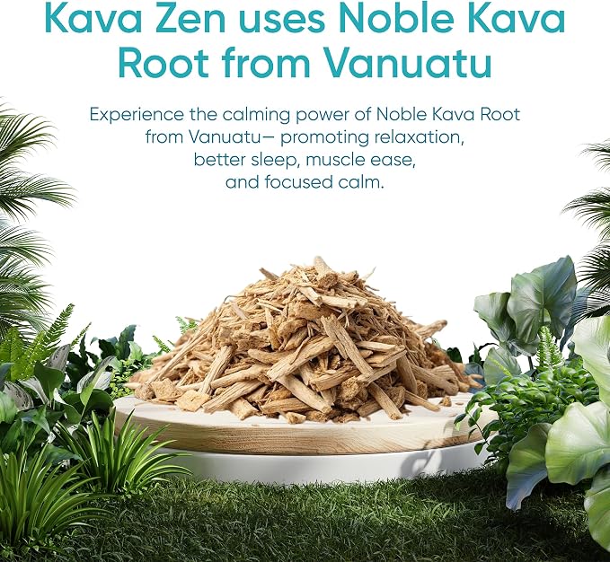 Kava Zen Calming Kava Drink Mix | 250mg Kava Extract (70% Kavalactones), L-Theanine, Sensoril Ashwagandha, Magnesium | Relaxation, Sleep Aid, Cortisol + Stress Support | No Sugar, Non-GMO | 30 Packs