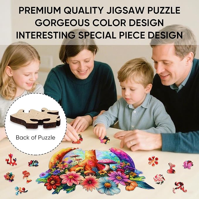 Ixfyloop Flower Wooden Puzzles for Adults, Peace Symbol Jigsaw Puzzles, Unique Shape Adult Puzzles 200pcs, Wood Puzzles Gift for Adults and Kids Family Brain Games 11.2x11.4 inch
