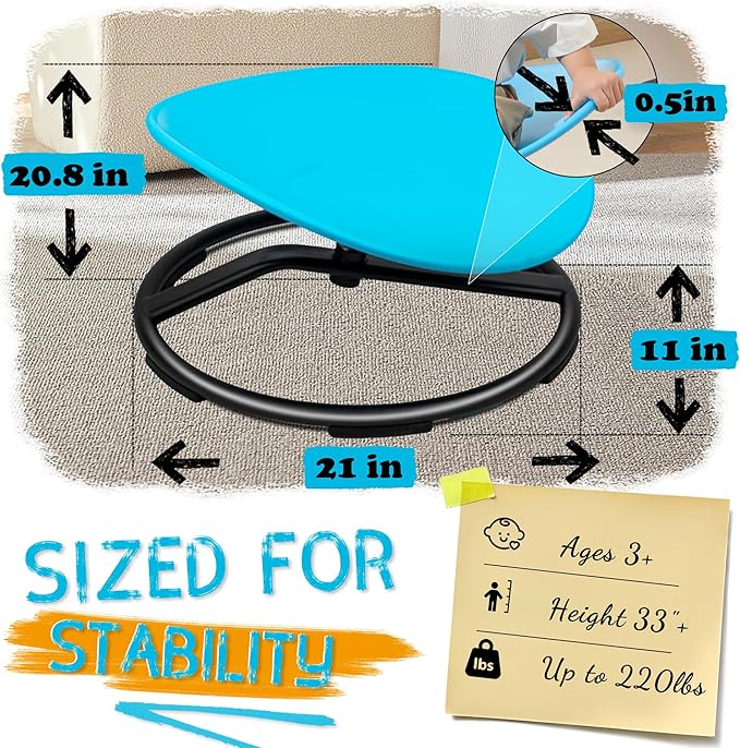 Spinning Chair for Autistic Kids – Sensory Spinning Toy, Spin Chair for Kids Autism, Sensory Swivel Seat for Balance, Coordination, Focus & ADHD Support, Autism Sensory Products (Blue)