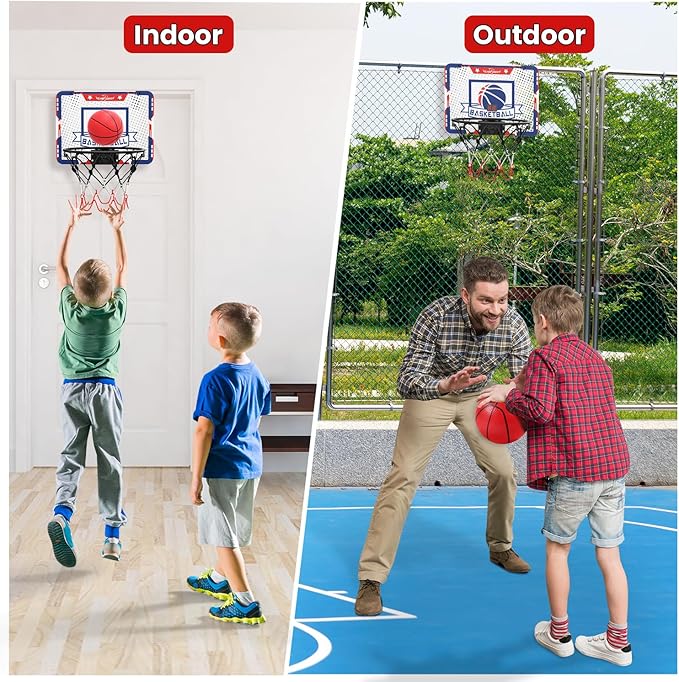 EagleStone Mini Indoor Basketball Hoop with Scoreboard,4 Balls & Pump,Over The Door Bedroom Office Basketball Hoop for 6 7 8 9 10 11 12+ Year Old Kids Boys