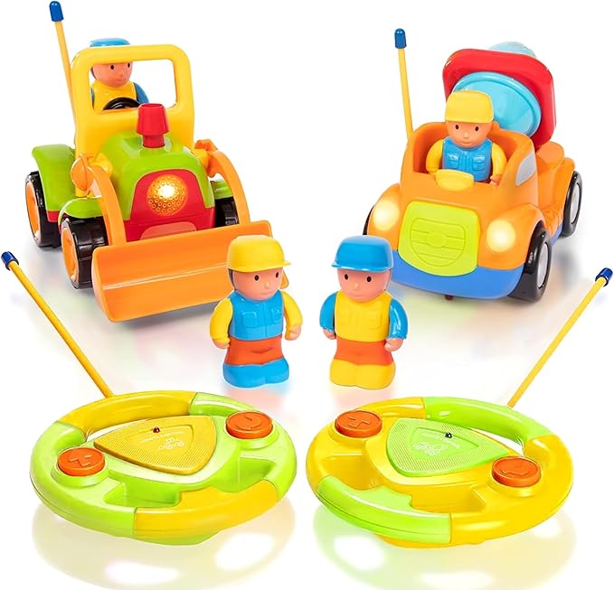 PREXTEX 2pk Remote Control Cars for 3-5 Year Old Boys - Truck & Tractor Toddler Toys