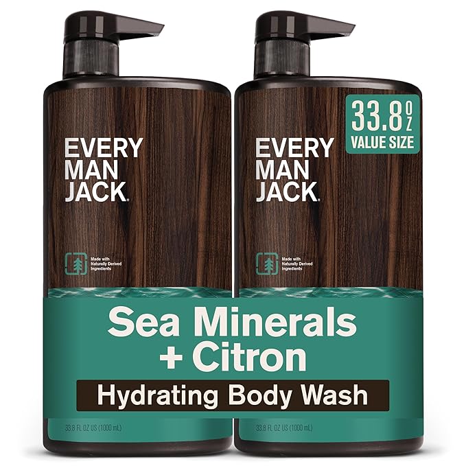 Every Man Jack Men’s Hydrating Body Wash for All Skin Types - Cleanse and Hydrate Skin with Naturally Derived Marine Extracts, Coconut Oil, and a Sea Minerals + Citron Scent - 33.8 fl. oz. - 2 Bottle