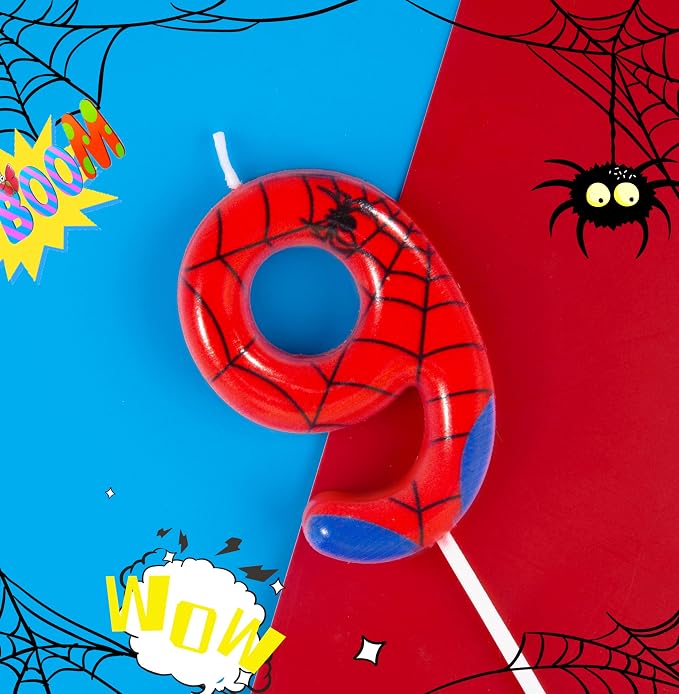 PHD CAKE 2.76 Inch Number 9 Spider Birthday Candles, Spider Cartoon Themed Number Candles, Cake Number Candles, Party Celebration
