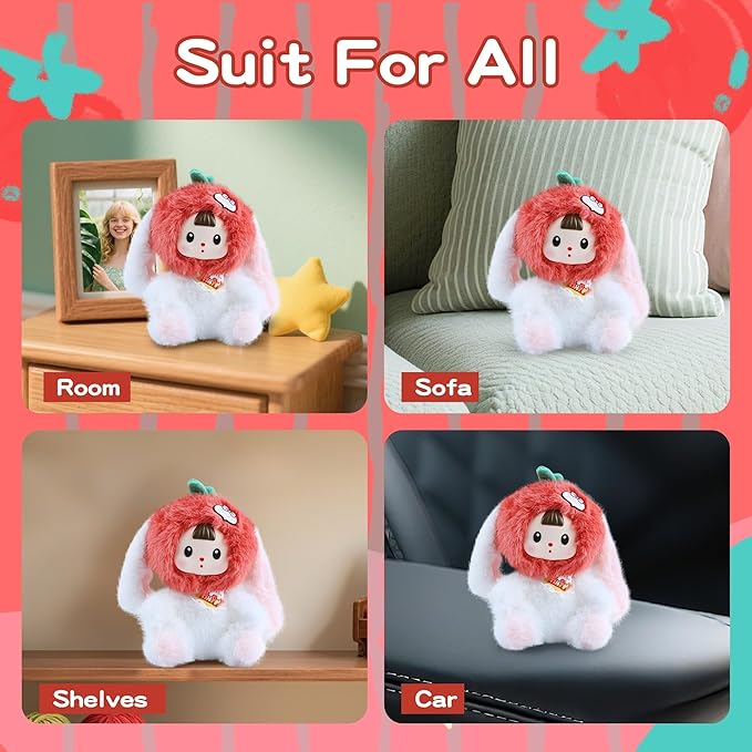 Kawaii Plush Doll, Stuffed Animals with Vinyl Face White Tomato Bunny Shaped for Girls Boys Women, 7.8 inches Vinyl Plush Pendant Cute Figurines Gifts for Collectibles Home Decor Birthday Christmas
