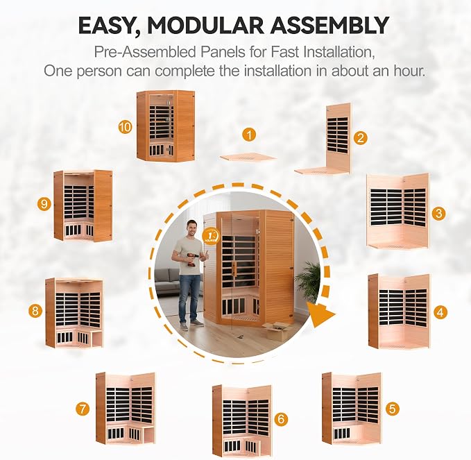 HUGROVE 2-3 Person Low EMF FAR Infrared Sauna for Home, Indoor Canadian Hemlock Dry Heat Sauna Kit with Bluetooth Speakers, LED Lights & Smart Control Panel