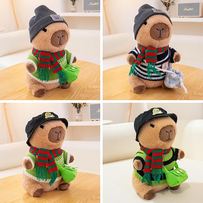 Capybara Plush with 10 Pcs Clothes & Accessories,Christmas Stuffed Animals, 10.2 in Cute Capybara Plush Toys,Birthday Gifts&Dress Up Cute Plushies for Boys/Girls (Daily-C)
