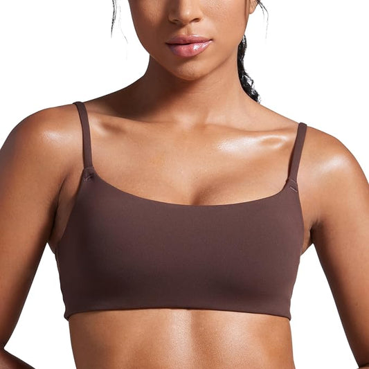 CRZ YOGA Butterbreeze Scoop Neck Sports Bras for Women - Spaghetti Straps Wireless Workout Padded Gym Cami Top