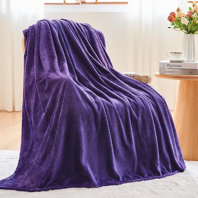 NEWCOSPLAY Fleece Leaves Pattern Throw Blanket, Dark Purple, 50"x60" | Super Soft Throw Blanket, Lightweight Cozy Bed Sofa Blanket, Premium Silky Flannel Fleece, Travel Blanket for All Season Use