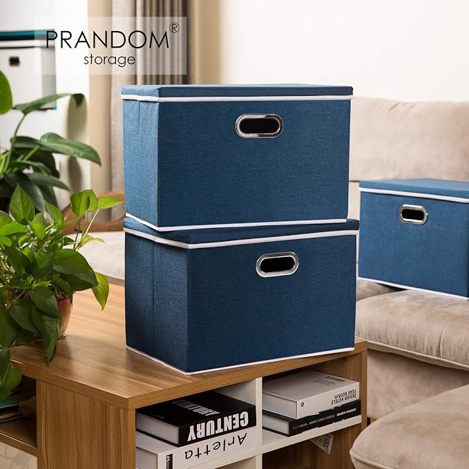 Large Collapsible Storage Bin with Lid [1-Pack] Fabric Foldable Storage Box Organizer Container Basket Cube with Cover for Home Bedroom Closet Office Nursery Royal Blue(17.7x11.8x11.8)