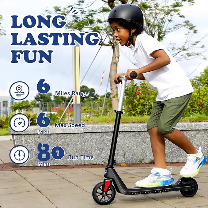 Caroma Electric Scooter for Kids Ages 6-14, 150W/180W Motor,10 MPH Max Speed & 7 Miles,Adjustable Height & Speed,Colorful Lights,LED Display,Foldable Kids Electric Scooter 132 Lbs Max Load