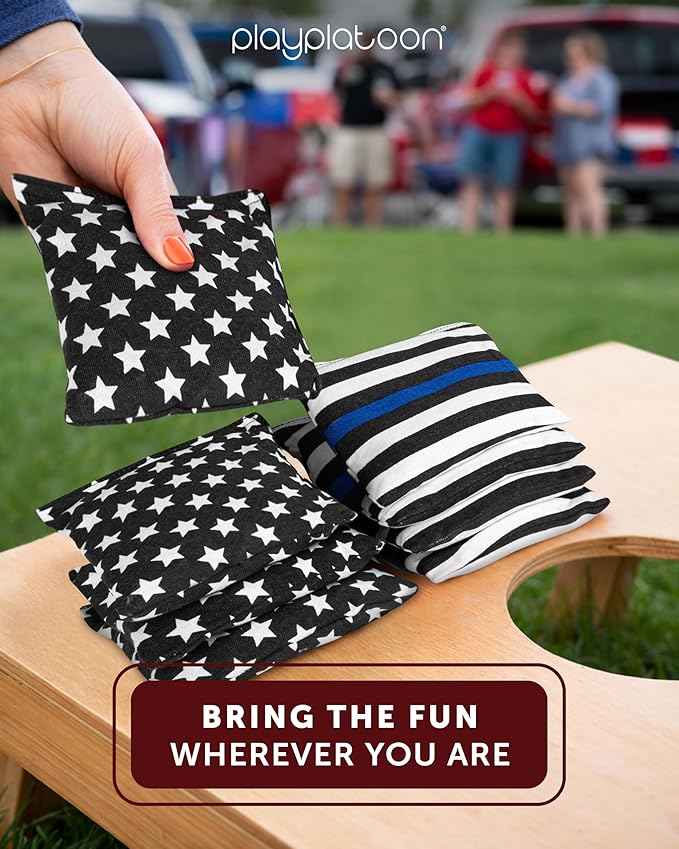 Play Platoon Cornhole Bags Weather Resistant- Set of 8 Regulation Bean Bags for Tossing- Official Professional Size & Weight Corn Hole Bags Two Color All Weather Cornhole Beans Bag Set with Tote Bag