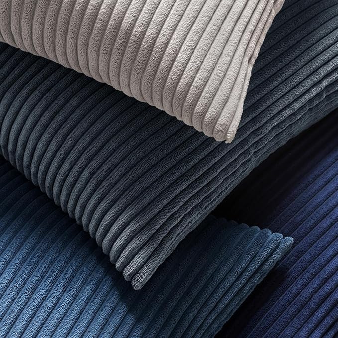 MIULEE Decorative Corduroy Throw Pillow Covers Set of 2 18x18 Navy Blue | Soft Striped Textured Cushion Cases, Boho Coastal Square Pillowcases for Home Decor, for Couch Chair Sofa Bed Living Room