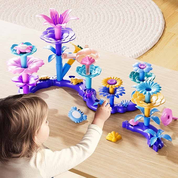 97 Pcs 3 Year Old Girl Gifts,Flower Garden Building Toy Set Toddlers Toys Gifts Best Educational Learning Fine DIY Crafts Stem Construction Stacking Kit,for 3 4 5 6 7 Year Kids Birthday