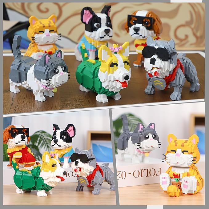 Cute Animal Bully Pitbull Micro Mini Building Blocks Kit, Mini Dog Micro Bricks Building Toys for Adults, Boys Girls, Party Favors for Kids 8-14, Christmas Birthday Gift, Carnival Prizes (998 PCS)
