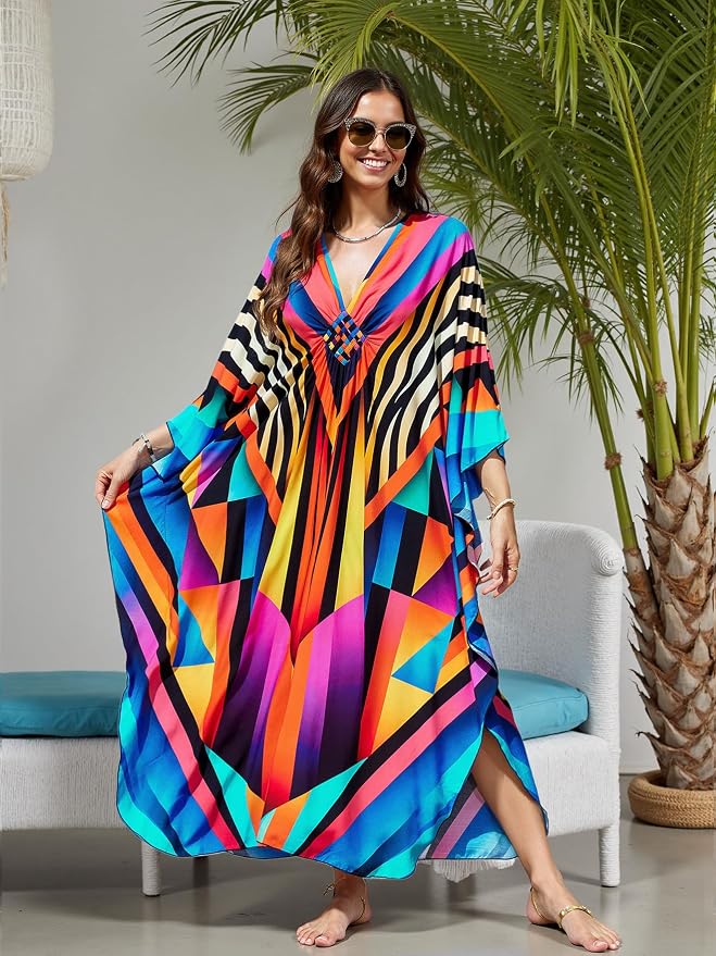 Mumu Dresses for Women Plus Size, Bohemian Kaftan Beach Cover Up Long Maxi Nightgown Soft Loungewear