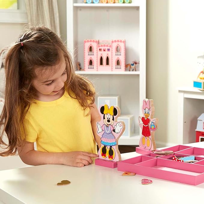 Melissa & Doug Disney Minnie Mouse & Daisy Duck Magnetic Dress-Up Wooden Dolls – Pretend Play Set (40+ pcs) Minnie Mouse Toys, Disney Dress Up Dolls for Preschoolers & Kids Ages 3+
