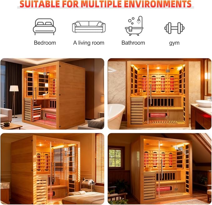 Infrared & Steam Dual-System Sauna Room for 4-6 Person, Wood Hybrid Home Sauna with Heater, Indoor Traditional Saunas Spa with Heaters & Sauna Stove, Speaker, Oxygen Bar, Bucket