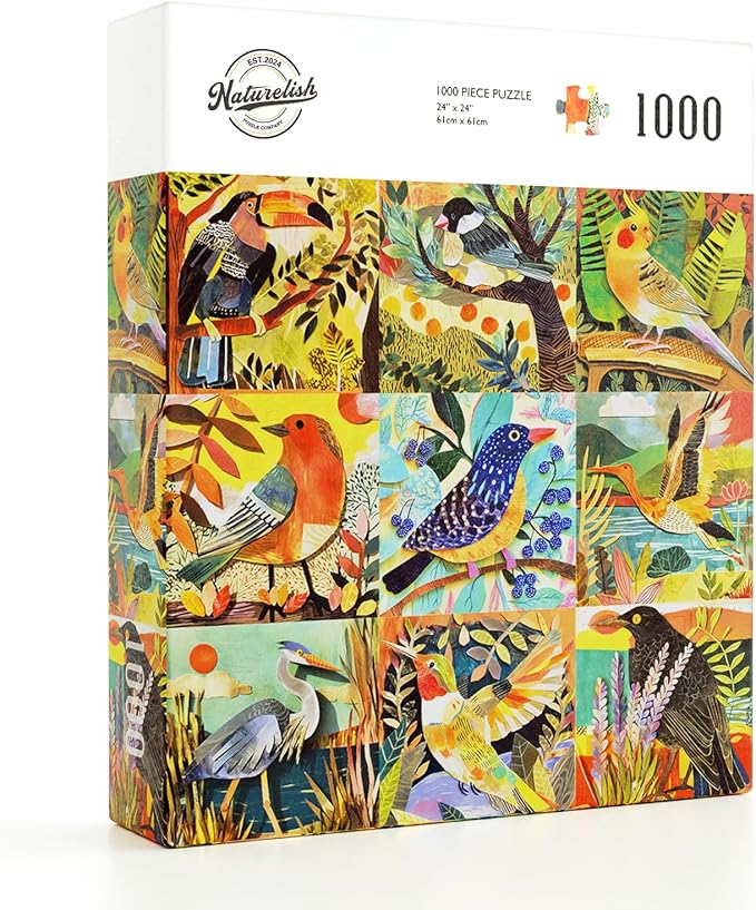 1000 Piece Jigsaw Puzzle for Adults Colorful Cut-Paper Style Birds Puzzle 1000 Piece, Challenging Jigsaw for Game Night, Giftable Puzzle with Sectioned Back Design, 24 x 24 in