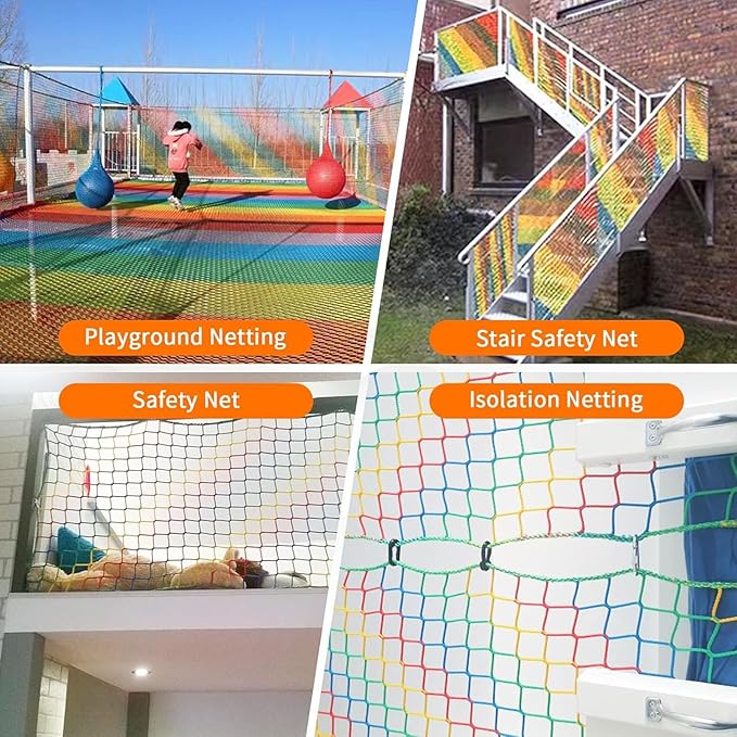Multicolor Safety Rope Net for Kids, Climbing Net for Kids Outdoor, Balcony & Playground Safety Climbing Cargo Net, Knotless Polyester Guardrail Net (1.18 X 1.18in, Multicolor) (1x8m)