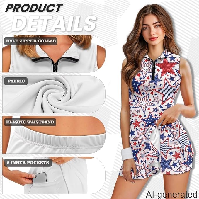 Golf Dress Tennis Dresses for Women with Built in Shorts and Pockets Sleeveless Athletic Dress Workout Dress