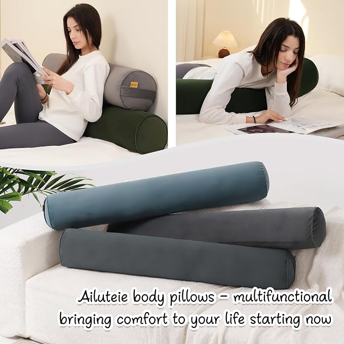 Body Pillow for Adults,Long Round Pillow,Big Cylindrical Pillow,Large Full Bolster Pillows for Side Sleepers (Jade Green, 39.37"*7.87")