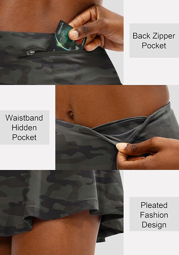 Pleated Tennis Skirt with 4 Pockets | 14", 3.5" High Waisted, Soft, Lightweight, Mesh Built-in Shorts, Dressy, Casual, Athletic, Golf, Skort for Women