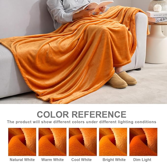Hansleep Throw Orange Fleece Blanket, Soft Flannel Bed Blanket | Fuzzy Cozy Blanket 50x60 Inches, Multi-use for Bed, Sofa, Couch, Travel, Camping, All Season Warm Lightweight Cover