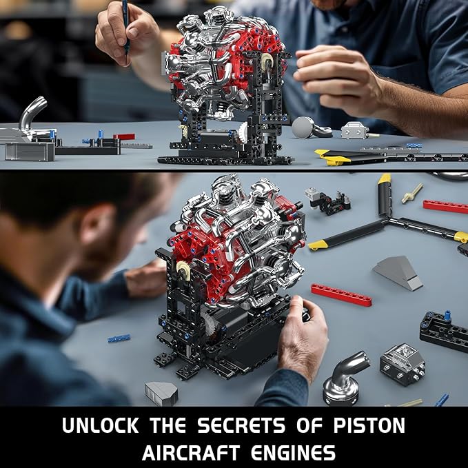 Mould King Aircraft Engine Building Blocks Set - Mini Radial Aviation Engine Model Kit with Motor, 7-Cylinder Engine Engineering Building Kits, DIY STEM Construction Toys for Adults (1147 PCS)